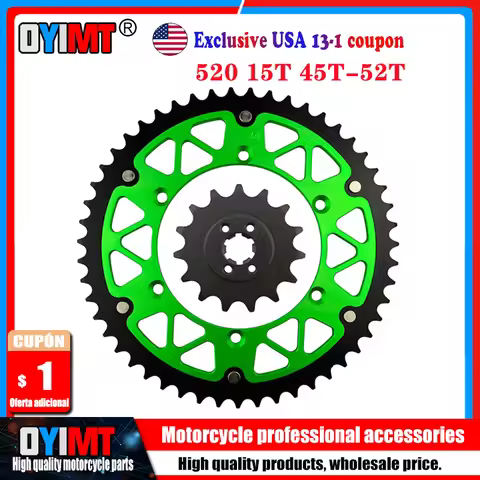 520 Motorcycle 15T 45T-52T Front & Rear Sprocket For KAWASAKI KX 125 KX125 1992-1993 KDX 200 KDX200 
