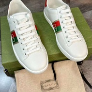 Gucci 限量款復古雙G印花小白鞋 經典綠紅綠織帶 百搭時尚 男女同款 全新 專櫃原價三萬 尺寸42.5碼
