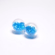 A Handmade 彩藍色水晶玻璃球耳環