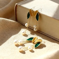 Korea Korean Pearl Leaf Tassel Earrings Oil Drip Long Earrings Classy Earrings Tassel Earrings Earri