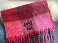 日本版Anna Sui粉紅色羊毛頸巾圍巾保暖Wool Scarf Pink Red Christmas聖誕女裝冬天新年情人節