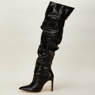 Pointed Toe Punk Style Outdoor Thick Heel Side Zip Boots Size 42