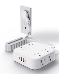 [MHUS] 8 Way Surge Protector Power Strip with 2 USB 2 Type C Fast Charger Ultra Thin Flat Plug Outle