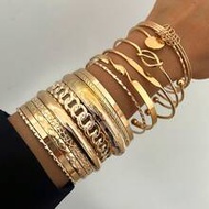 15/10/5pcs Vintage Elegant Bohemian Coin Style Bangle Bracelets, Includes Smooth Geometric Textured 