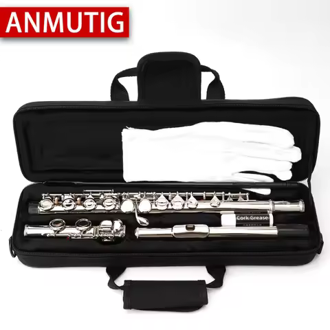 ANMUTIG C Key Flute Instrument 16/17 Close Open Holes Cupronickel Silver Nickel Plated Concert with 
