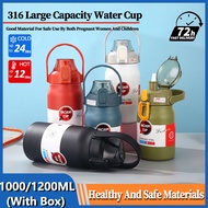 34/42oz Insulated 316 Stainless Steel Water Bottle With Sport Lid 1000ML/1200ML Large Capacity Therm