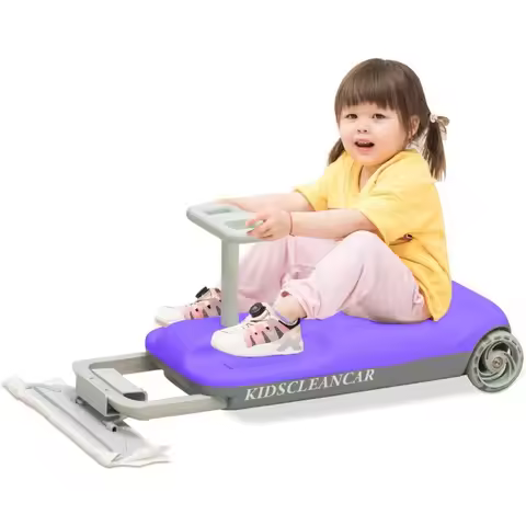 12V Ride-On Car with Cleaning Fun, 3 in 1 Gokart, Soft-Start, 5-Speed Adjustable, Detachable mop, Re