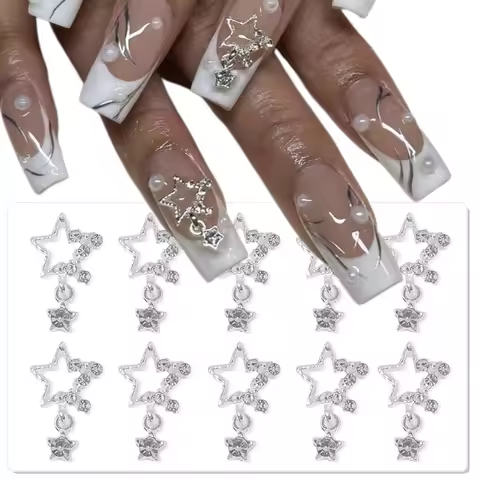 10pcs Star Nail Charms 3D Alloy Nail Rhinestones Y2K Shiny Crystal Designs Nail Jewelry Nail Art Sup