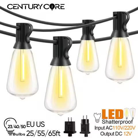 7.6M 17M 20M ST38 String Lights Outdoor Garland Low Voltage Light EU US PLUG Waterproof Shatterproof