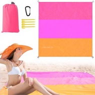 Others - SALANDENS 海灘毯 200 * 210 公分，大尺寸海灘毯 82 * 79 英吋，緊湊型野餐毯，適合露營、野餐和遠足（橙色粉色）
