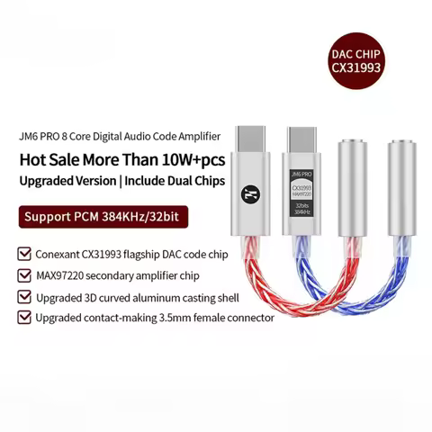 JCALLY JM6 Pro Type-C to 3.5mm Dual DAC CX31993 MAX97220 digital audio portable decoding amp Hifi DA