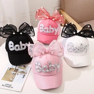 Pearl Big Bow Kids Baseball Cap Summer Mesh Breathable Girls Solid Color Peaked Cap Letter Embroider