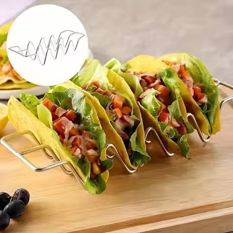 W-Shaped Stainless Steel Taco and Tortilla Holder with Sauce Cup Multifunctional Serveware for Tacos