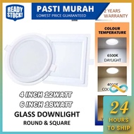 [SIRIM] Glass LED Downlight 12W 18W Round Square Recessed Glass Downlight Daylight Cool Warm [2 Year