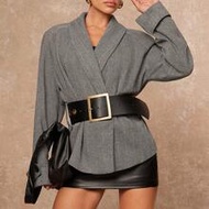 Gray Autumn Elegent Office Women's Oversized Jacket With Exaggerated Shoulder Pads And Belt,Luxury R