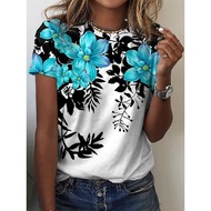Women's T-shirt Summer New Fashion Short Sleeve 3D Flower Print O-Neck Casual T-shirt Women's  Dress Plus Size Top XS-6XL