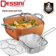 DESSINI ITALY 4 Pcs Zero Fat 28CM Pot Induction Aluminium Copper Casserole Deep Fry Pan Wok Bowl Bas