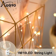Auoyo 10 LED Strip Light String Fairy Light Christmas Gift Decor Lights Wall Decoration Wedding Light Battery Operated Strip Lights Holiday Copper Wire String Lights3  Mode Garland Flower Deco String Lights Warm White 1Meter