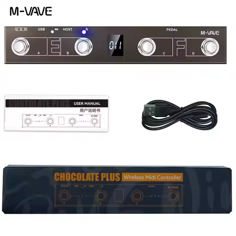 M-VAVE Chocolate Plus Wireless MIDI Controller Pedal 4-Button,multifunction,12H Battery for Guitar,V