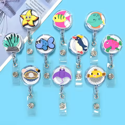 1PCS Sea Animals Series PVC Badge Reel Octopus Starfish Jellyfish Pattern Badge Reel Doctor School S