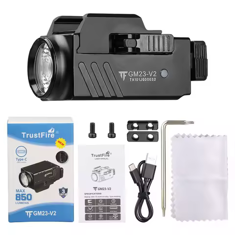 Trustfire 850LM Tactical Flashlight GM23-V2 Quick Release Led Light USB C Rechargeable Rail Mounted 