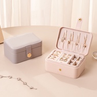 Leather Jewelry Storage Box Portable Travel Small Double-Layer Ring Storage Box Earrings Necklace Ri