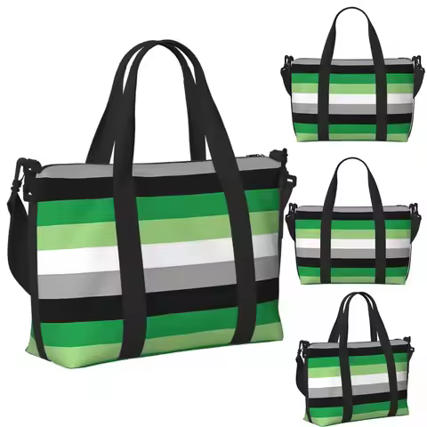 Custom Aromantic Pride Flag Beach Travel Bag Large Capacity Tote Bags for Gym Sport Women Shopping D