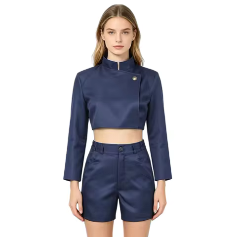 Gojo Satoru Women Cosplay Costume Jujutsu Kaisen Female Version Navy Top Shorts Set Anime Halloween 