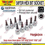 GESTAR 3/ 8"DR 3mm 4mm 5mm 6mm 1/8" 5/32" 3/16" 7/32" 1/4" Hex Bit Socket 3/8"DR Hex Socket