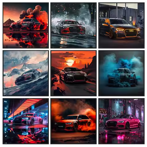 Modern Luxury Car Brand Poster Au-di Inspired Automotive Enthusiast Canvas Painting Wall Art for Gar