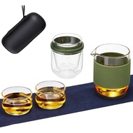 Set Teh Kaca SPARROW, Teko Gongfu Kecil Mudah Alih dengan 1 Penyedut Teh, 2 Cawan dan 1 Cawan Utama,