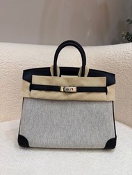 門市現貨Birkin 25 TOILE ECRU-NOIR/ NOR 黑銀帆布 K stamp