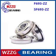 WZZG 10PCS F693ZZ 3*8*4mm double shield 440C stainless steel flange SF693ZZ ball bearing