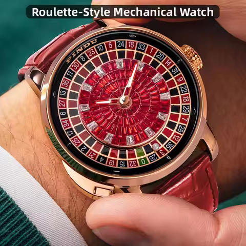 PINDU Fashionable and noble red Top Men Mechanical Watch NH35 Button Gambling Table Game Roulette Wa