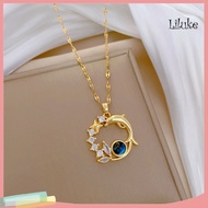 [LK] Dolphin Star Necklace Cubic Zirconia Sky Planet Pendant Necklace Ocean Animal Theme Clavicle Ch