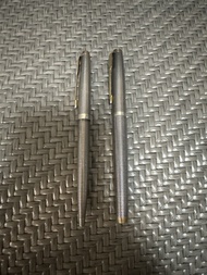 Parker 75 Ciselé 經典格仔紋 925純銀對筆套裝（14K金尖鋼筆 + 原子筆）絕版美產