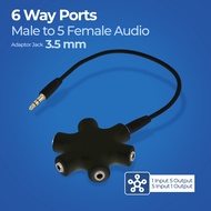 Aux Splitter 6 Way Port Male to 5 Female Audio Earphone 3.5mm Aux Splitter/ 6 Ports Converter Aux
