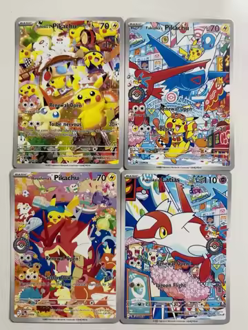 Diy 4pcs Pokemon PTCG Tohoku's Pikachu Hiroshima's Pikachu Self Control Collect Signature Trading Fl