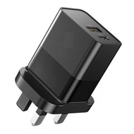 20W PD 快速充電適配器雙口壁式 USB+Type-C充電器 20W PD Fast Charging Adapter Dual Port USB+Type-C Wall Charger