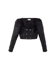 Kloset Design Black Jacquard Crop Top (AW24-T003-F) เสื้อเบลเซอร์ครอป ผ้าแจ็คการ์ด