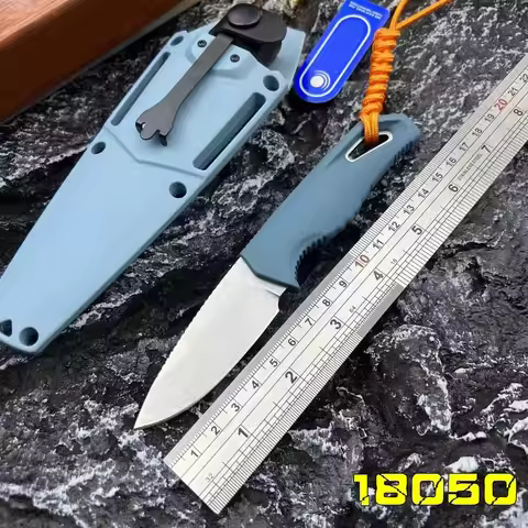 BM 18050 knife CPM-MagnaCut 2.7" Stonewash Fixed Blade Knife Blue TPV Handle Survival Hunting Hiking
