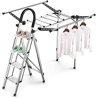 Clothes Dryer 4 Step Ladder Foldable Airer Freestanding Drying Rack Home Kitchen Lightweight Towel Rail Coat Hanger Shoes Shelf Safety (Color : B, Size : 2) Fashionable