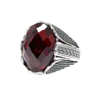 Real Pure 925 Sterling Silver Rings With Red Color Zircon Stone Faceted Wedding Rings For Men Vintag