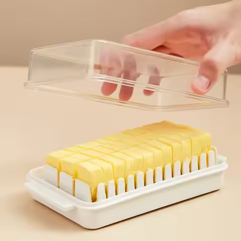 Plastic Butter Dish With Dividable Lid, Quantitative Cutting Butter Dish, Butter Airtight Preservati