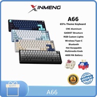 XINMENG A66 Aluminum Wireless Mechanical Keyboard 65% GASKET RGB Hot Swappable Custom Keyboard with Knob