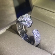 💜CARTIER 卡地亞 滿鑽獵豹頭戒指 18K白金/玫瑰金/黃金 男女同款情侶戒