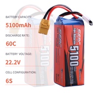 【Local จัดส่ง Today】 แบตเตอรี่ลิโพ Lipo แบตเตอรี่ Lipo 6S(6เซล) 22.2V 5100Mah 60C ของเล่น RC แบตลิโพ