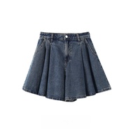 Yoyo Club Retro High Waist Wide Leg Denim Shorts - Summer A-Line Blue