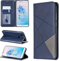 Miss flora Cases .Rhombus Texture Horizontal Flip Magnetic Leather Case with Holder &amp; Card Slots For Huawei Honor 7A / Y6 (2018)(Grey) (Color : Blue)