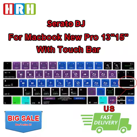 Serato DJ Shortcut Hotkey Silicone Keyboard Cover US Layout Touch Bar For Macbook Pro13" A1706 A2159